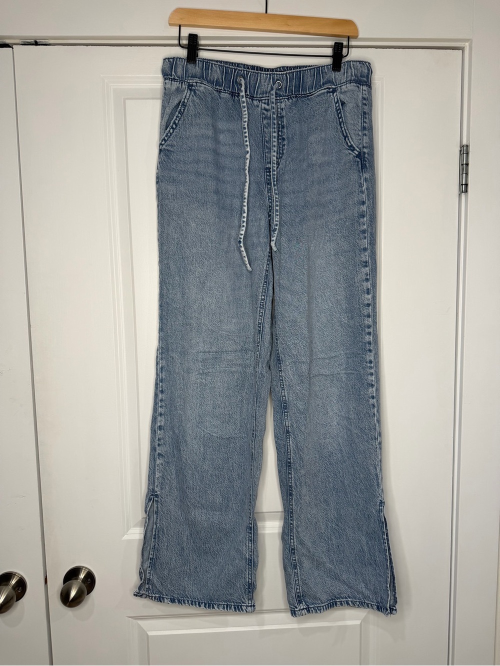 REWASH Light Blue Drawstring Wide-Leg with slit Women’s Jeans